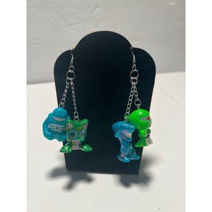Handmade 3D Green and Blue Holographic Robot/Shark/Alien Toy Earrings